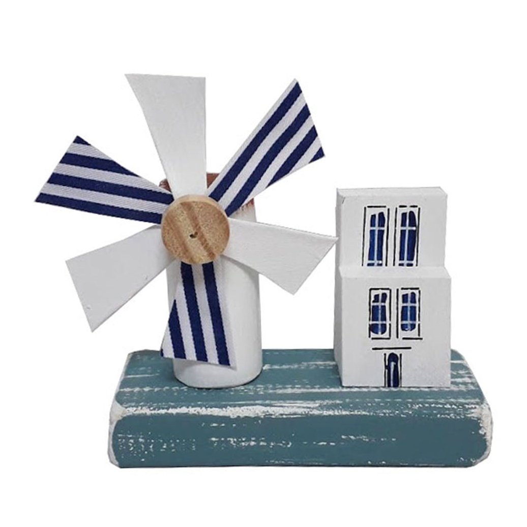 Wooden Miniatures - White Houses & Windmill
