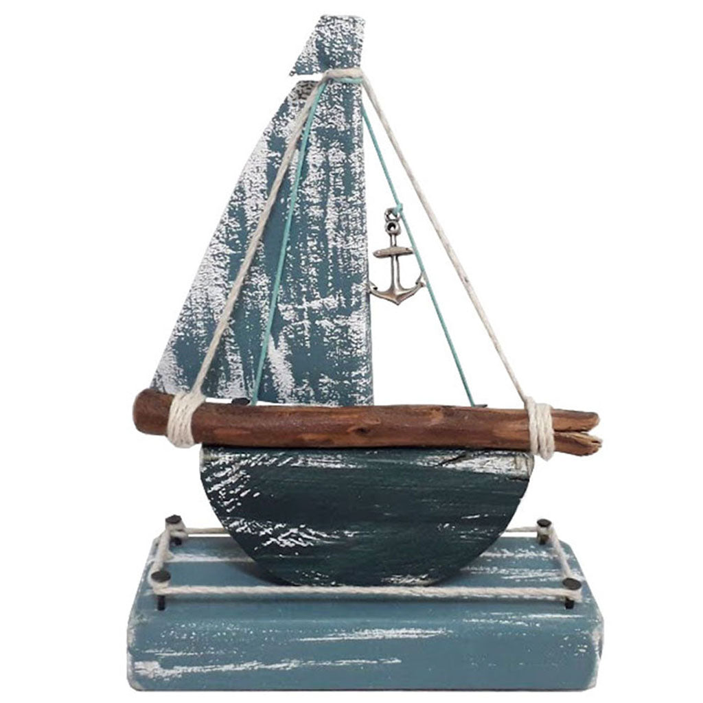 Wooden Small Boat - Blue With Blue Sail