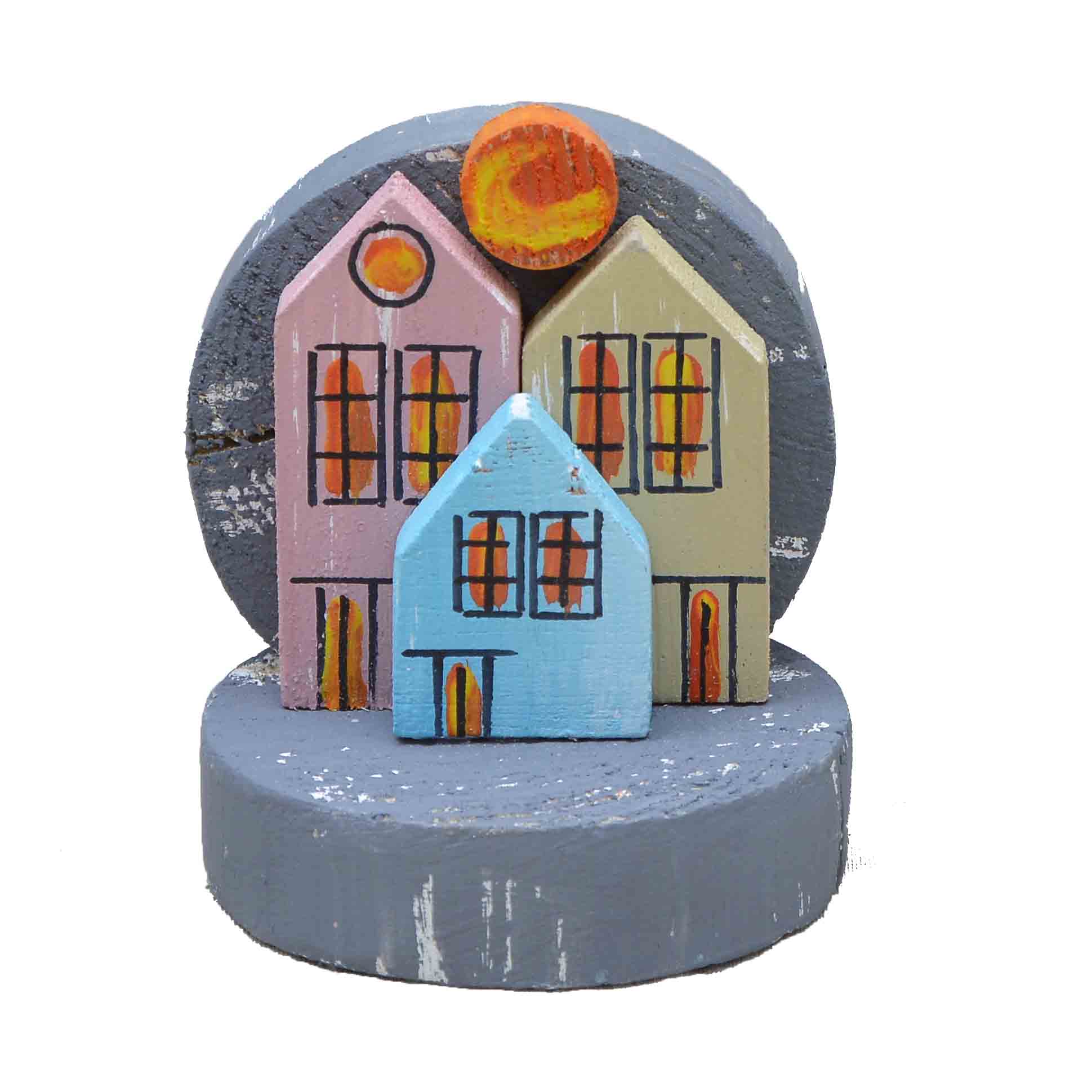Wooden Round Miniatures - Colourful Houses