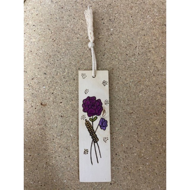 Wooden Bookmark -Purple Flowers