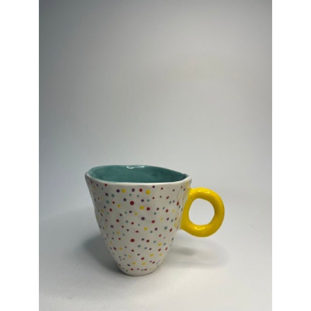 Ceramic Mug - Dots With Yellow Grip