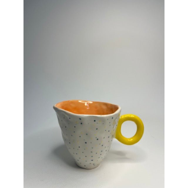 Ceramic Mug - Colourful Dots With Yellow Grip