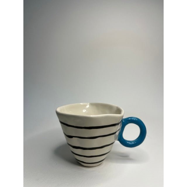 Ceramic Mug - Black Stripes With Blue Grip