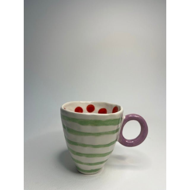 Ceramic Mug - Green Stripes With Purple Grip