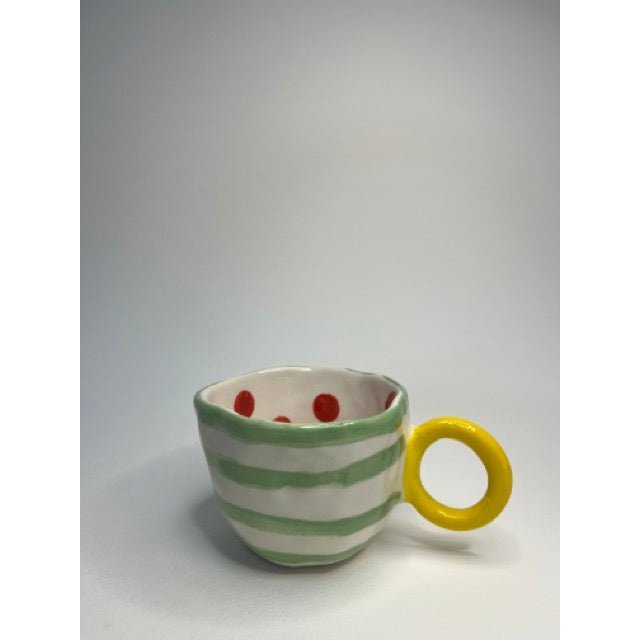 Ceramic Mug - Green Stripes With Yellow Grip