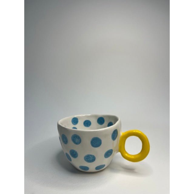 Ceramic Mug - Blue Dots With Yellow Grip