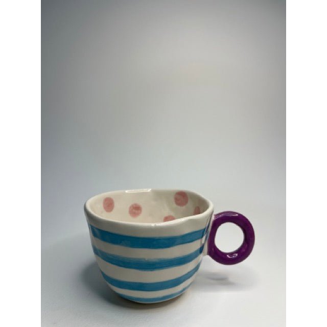 Ceramic Mug - Blue Stripes With Purple Grip