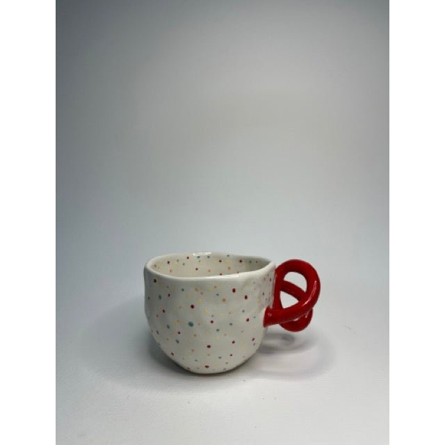 Ceramic Mug - Colourful Dots With Red Grip
