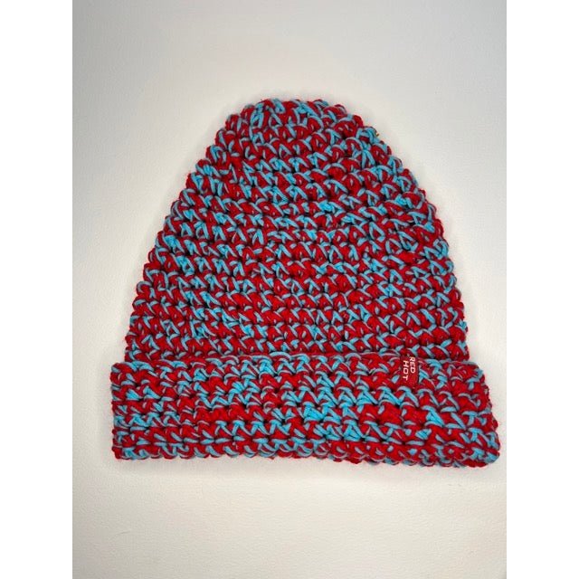 Woollen Hat - Sky Blue & Red